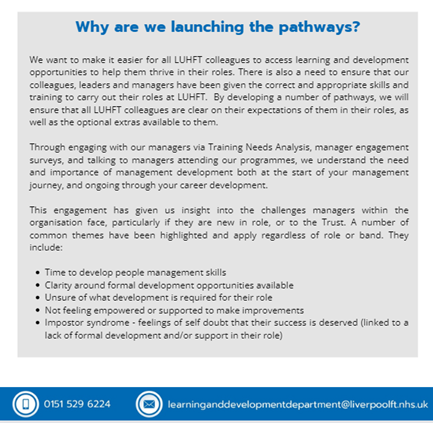 LUHFTlearning's tweet photo. 🎉Learning &amp; Development Pathways Coming Soon!🎉
We have recently been posting about launching our exciting new Pathway Models. In the attached image is information around why are we are launching the pathways? @livhospitals 

#LUHFTLearning #LearningAndDevelopment #NHSInnovation https://t.co/sD2lZHWEmo