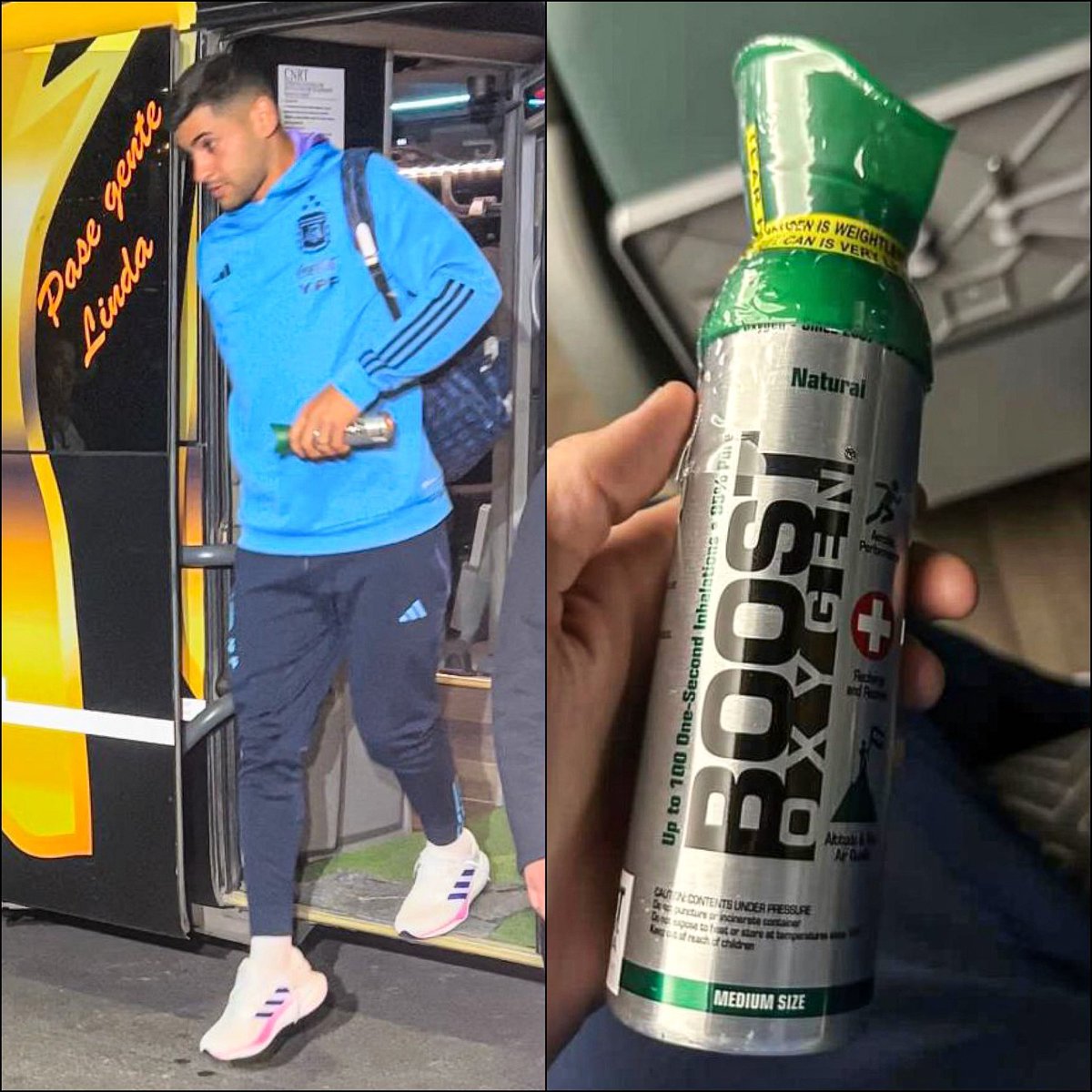 ActuFoot_'s tweet image. Les joueurs de l'Argentine 🇦🇷 sont venus avec des tubes à oxygène personnels pour faire face à l’altitude exceptionnelle de La Paz (3 637 mètres) où il affronteront demain la Bolivie. 🇧🇴😷