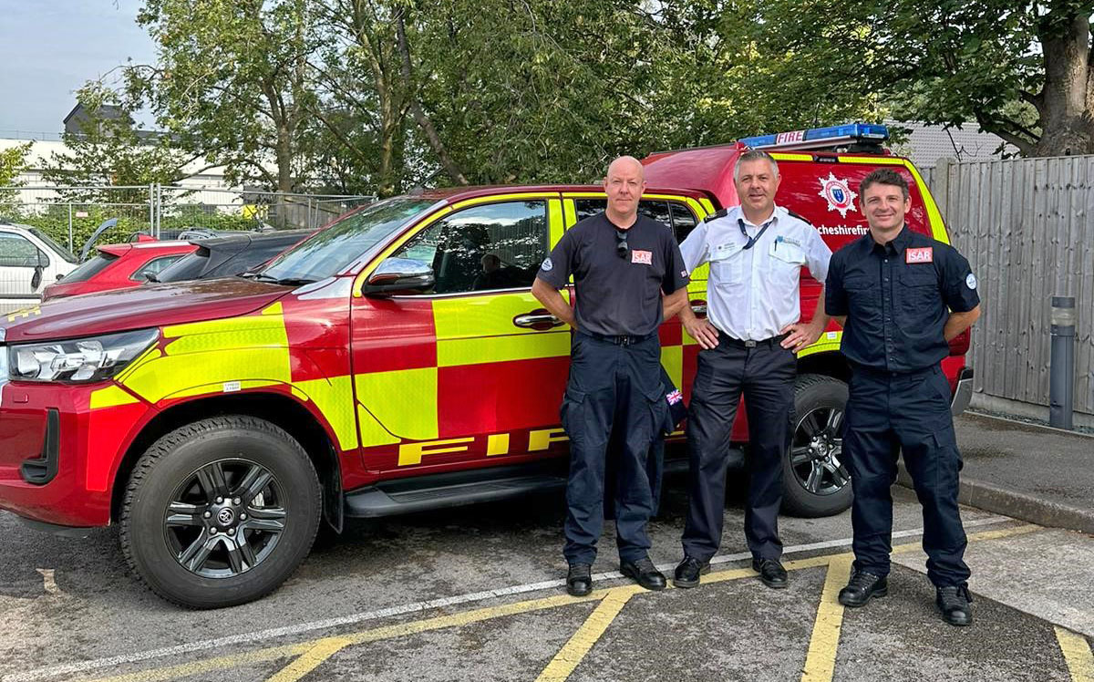 Two of our firefighters, members of <a href="/UK_ISAR_TEAM/">UK ISAR</a>, are in Morocco as part of the UK team helping with the search and rescue mission.

SM Paul Rostance (right) and Lymm FF Ian Wilson (left) are pictured with AM Steve Barnes.

We'll update with the team's progress whenever we can.