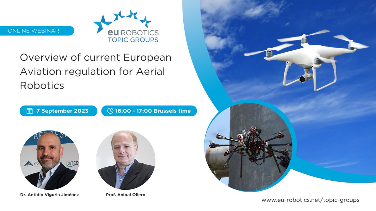 Last week euRobotics Topic Group Aerial Robotics organized a webinar on 𝐄𝐮𝐫𝐨𝐩𝐞𝐚𝐧 𝐀𝐯𝐢𝐚𝐭𝐢𝐨𝐧 𝐫𝐞𝐠𝐮𝐥𝐚𝐭𝐢𝐨𝐧 𝐟𝐨𝐫 𝐀𝐞𝐫𝐢𝐚𝐥 𝐑𝐨𝐛𝐨𝐭𝐢𝐜𝐬. 

The recordings and the slide set are now available via eu-robotics.net/video-presenta…