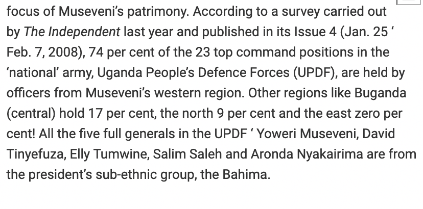 YusufSerunkuma's tweet photo. On 25. 01. 2008, a survey on M7's tribalism in the "national" army, conducted &amp; published by The Independent, revealed the following:

Ug is forever grateful to comrade @AndrewMwenda. We thank him for his services.  Thus, if this be a crime, it is not original to Bobi Wine &amp; co. https://t.co/GGRD1lU4xN