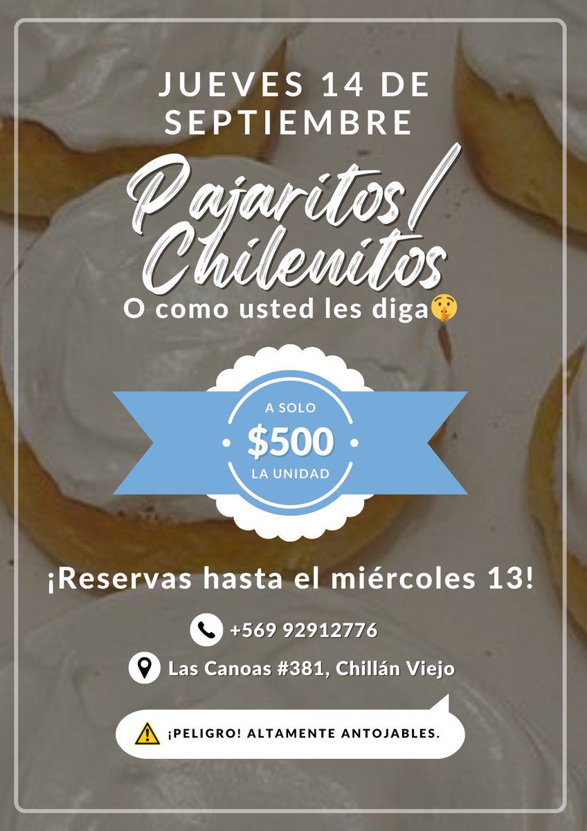 Con los chicos de <a href="/CricketNuble/">Cricket Ñuble</a> estaremos vendiendo pajaritos/chilenitos (o como usted les diga 😅) este jueves 14 de septiembre 😋

¡Ya se siente el olor a fiestas patrias y nuestros deportistas están cada vez más cerca de viajar a representarnos!

#Chillán #ChillánViejo #Ñuble