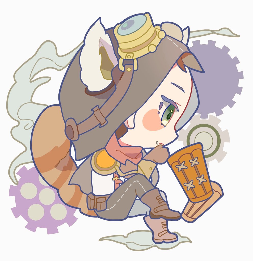 gears 1boy chibi male focus tail animal ears steampunk  illustration images