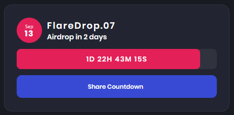 Flarepedia's tweet photo. Airdrop in 2 Days 🪂 #FlareCommunity #ConnectEverything #FlareDrop #FlareDrop07
Holding Period 👉 Aug 21 - Sep 13 https://t.co/vLKZrQmIKo