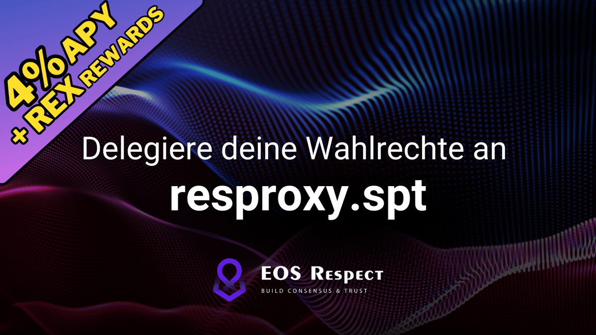 Endlich können #EOS-Halter ihre Wahlrechte an den trusted EOS Respect Proxy delegieren!

🟣resproxy.spt🟣

Erstaunliche 4% APY + REX Belohnung ist für die Unterstützung der wachsenden @eosrespect Community garantiert. 

Lerne, wie's geht⬇️
help.eossupport.io/de/articles/83…