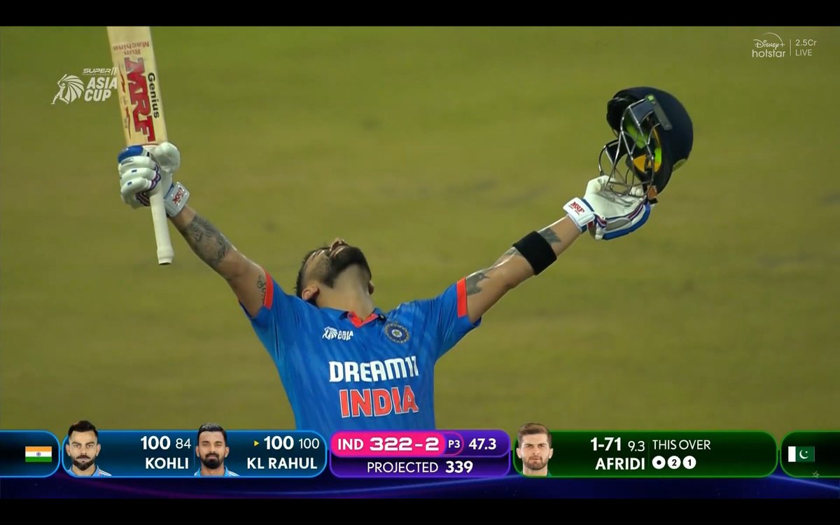 Fabulous innings by both Virat Kohli and KL Rahul. 
What a comeback from #Klassy #KLRahul 
47th ODI century by #ViratKohli
What a finish by #KingKohli
#FatherofPakistan #WhatAComeback
#INDvPAK #IndiaVsPakistan 
#AsiaCup2023