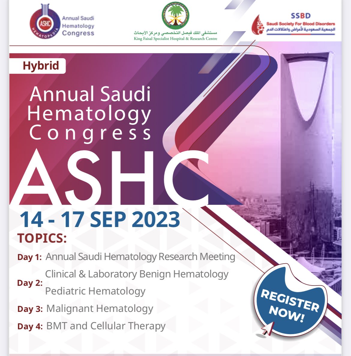 SaudiBlood1's tweet photo. 3 days to go for the biggest hematology conference in the region.

Don’t miss to attend 

15,000 already registered 

Registration link
https://t.co/e5sKR1VeZ6 #ssbd #ashc23 https://t.co/qS85KPKNZU