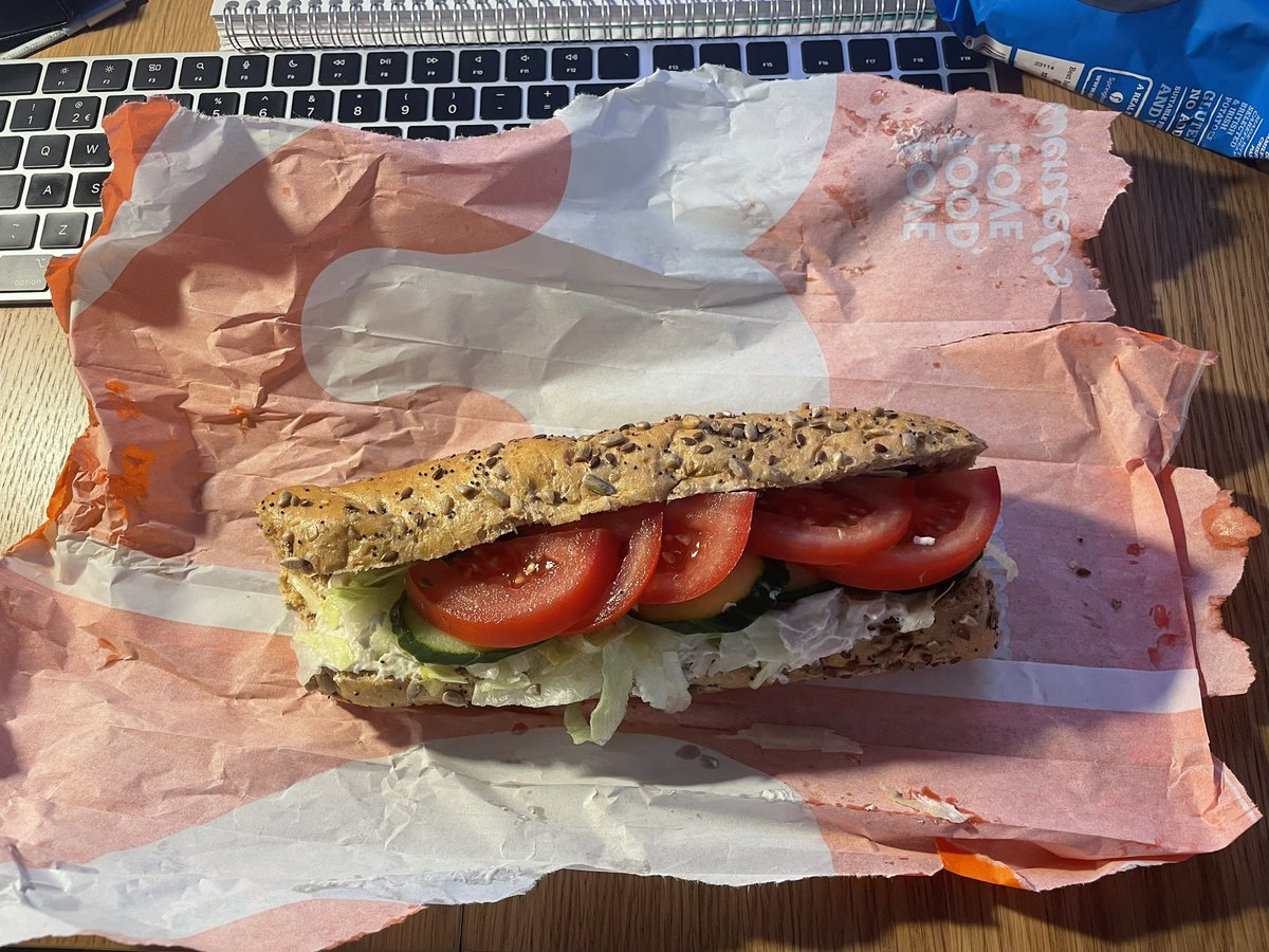 atlr's tweet photo. Hey @Wenzelsthebaker!  Everything about your baguettes is getting smaller - other than the price.  I visit you most days , but don’t kid yourselves that I’ve no other lunch options….  What’s going on?! This at £3.75 is what greeted me when I unwrapped today’s 🥖… #shrinkflation https://t.co/AX9P3Vfkj1