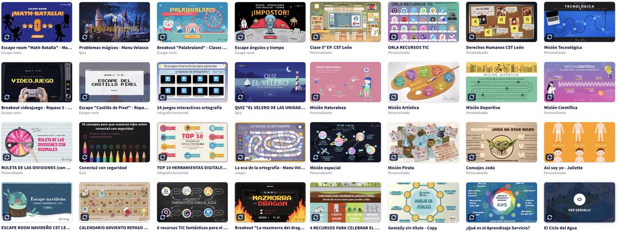 Genially es una herramienta digital fantástica que nos permite crear y diseñar todo lo que queramos.
<a href="/genially_es/">Genially (Español)</a> 👏
Durante estos años, he creado muchos Genially. Aquí os dejo 32 de ellos que he marcado como reutilizables para que podáis hacerlos vuestros y editarlos. 🧵👇 [1/3]