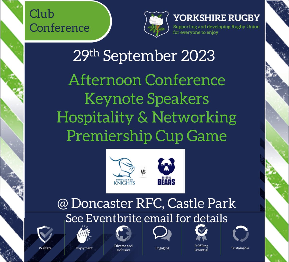 yorkshire_rfu's tweet photo. Say it, Play it, Plan It, Do it for Yorkshire

Free event for clubs, with keynote speakers, discussions on club needs, pathways 
Then hospitality/food &amp; Premiership Cup of Doncaster Knights vs Bristol Bears.
Follow the link to event page https://t.co/jYH8UumsFg

#ForYorkshire https://t.co/wLl3XUJ9nc