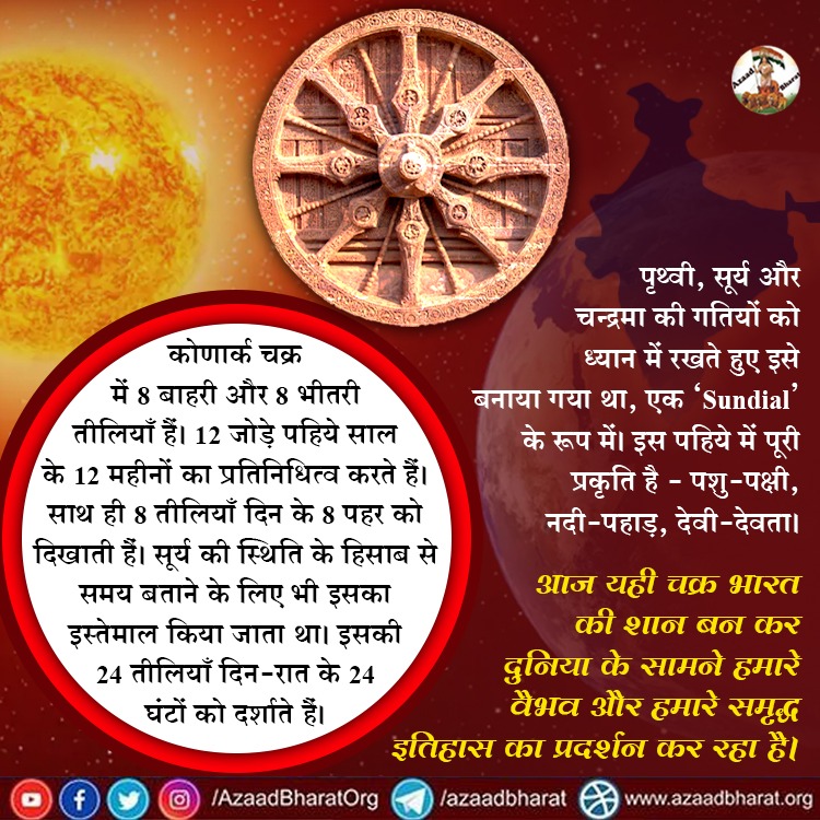 jagohindustani_'s tweet photo. कोणार्क चक्र में 8 बाहरी और 8 भीतरी तीलियाँ हैं। 12 जोड़े पहिये साल के 12 महीनों का प्रतिनिधित्व करते हैं। साथ ही 8 तीलियाँ दिन के 8 पहर को दिखाती हैं। सूर्य की स्थिति के हिसाब से समय बताने के लिए भी इसका इस्तेमाल किया जाता था।

पूरी पोस्ट पढ़े👇🏻
https://t.co/R0hLqKRZdf https://t.co/N1JUegnzjU