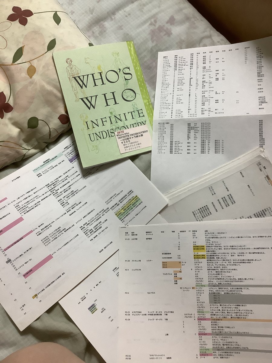 Misatch's tweet photo. インアンは掘れば掘るほどアンディスカバリーが出てくるゲームで、とにかくいろんなデータまとめをやりました。確かオフ会用に印刷したのがいまだに枕元のファイルにあるんだけど、これPCからデータ出せなくなってるやつとかもあって、印刷しといてよかったなあと今思ってる。

 #インアン15周年 https://t.co/sjlwLFr5yr