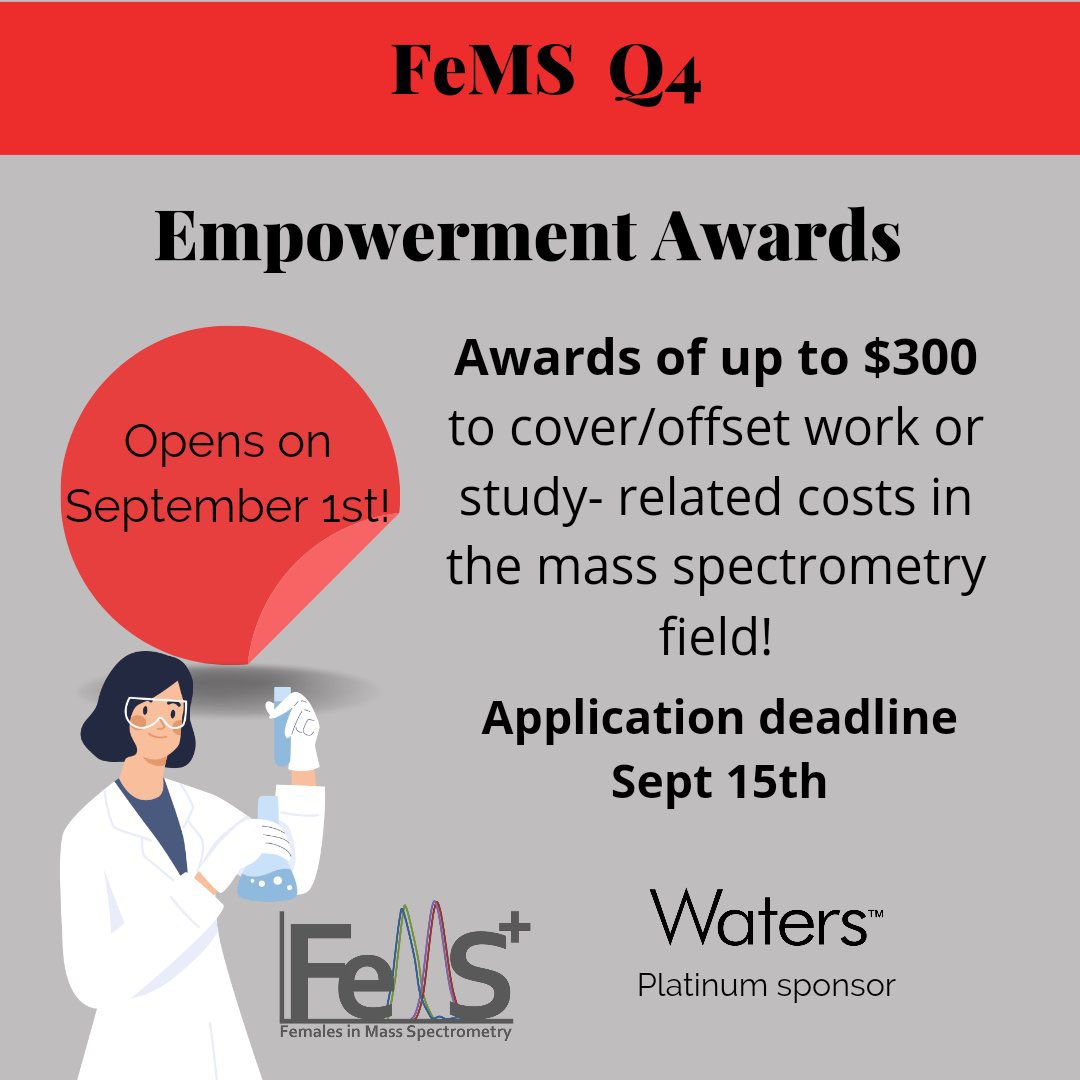FeMS Q4 Empowerment Awards calls for applications! Consider applying if you work in mass spectrometry field and need to cover/offset work/study related cost. Link to apply: airtable.com/appyGufCIumjAo…