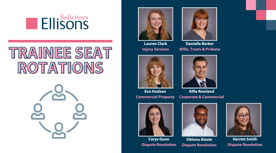 At Ellisons, we offer our trainee solicitors experience across many areas of law to further develop their skills.

Our current Trainee Solicitors are settling into their new seats this week – Good luck all! #TraineeSolicitor #TrainingContract #EllisonsWay #EllisonsAcademy