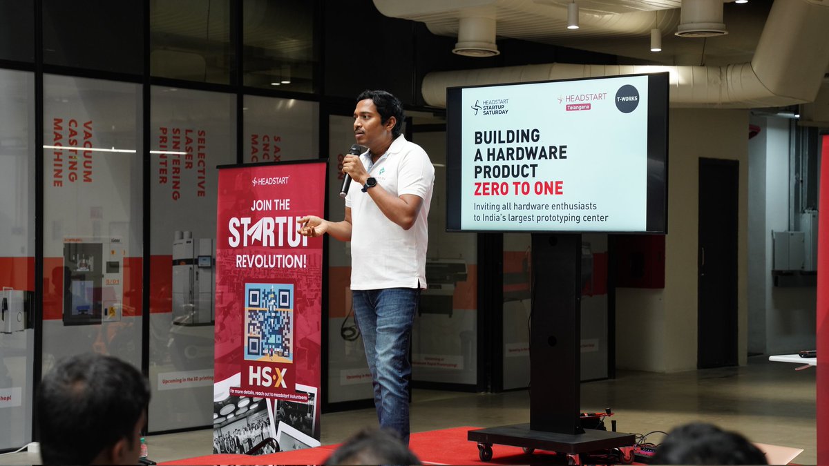 TWorksHyd's tweet photo. T-Works and @HeadstartHyd hosted over 150 hardware enthusiasts at #StartupSaturday on 09th September.

@rajneravati, Chief Product and Technology Officer at Titan graced the event, sharing valuable insights on "Building a Hardware Product: From 0 to 1.

#hardware #Telangana https://t.co/rUjrhFyneo