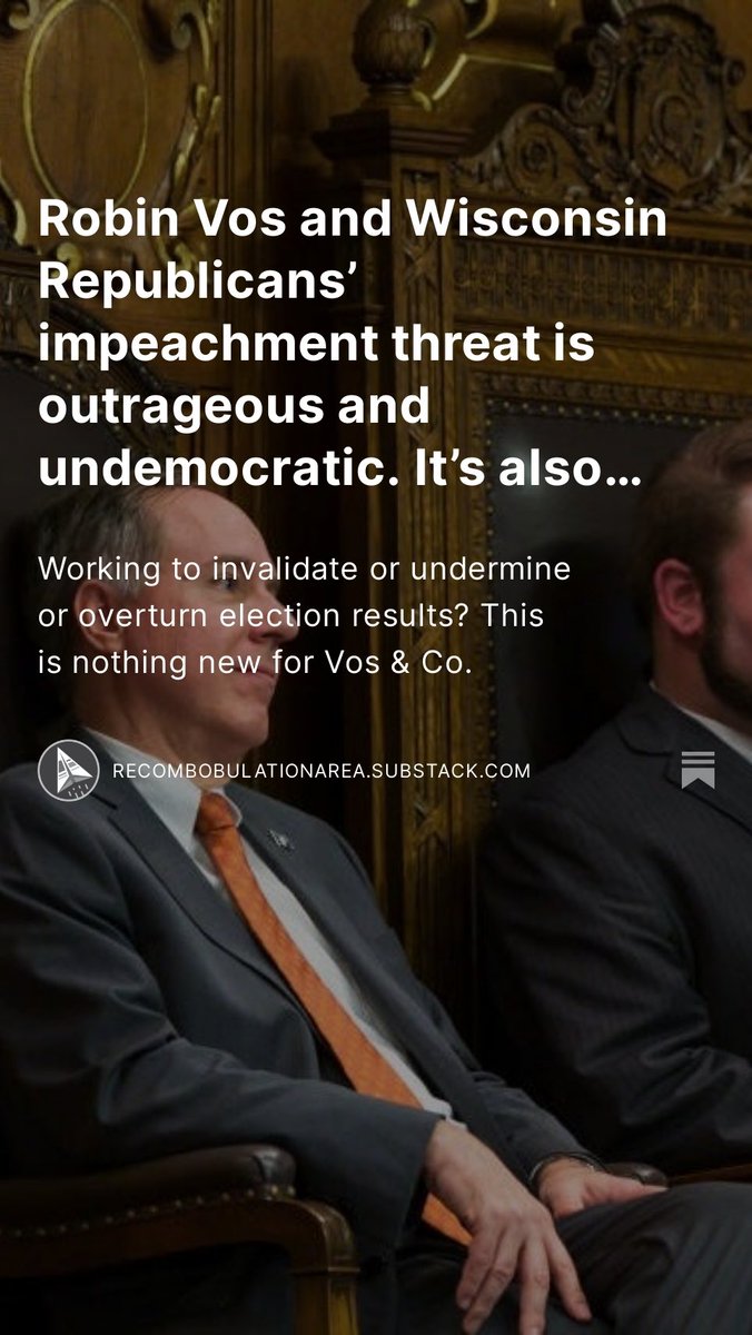 DanRShafer's tweet photo. This impeachment threat from Robin Vos and state Republicans is upending politics in Wisconsin, threatening to vault the state into a world of political turmoil and constitutional crisis. 

This madness needs to stop. 

My latest: https://t.co/6Rr1bWVbgc https://t.co/PDlalDkLfA
