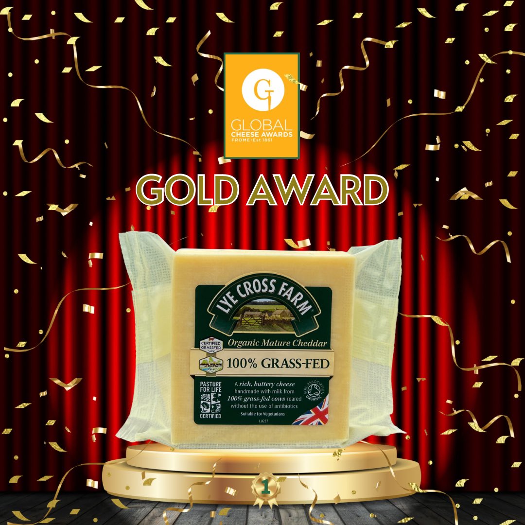 1st Place🥇 We are delighted to announce that our 100% Grass Fed Cheddar won GOLD in the Organic Cheddar category at the Global Cheese Awards in Frome last week🧀 #awardwinning #cheddar #cheeseawards