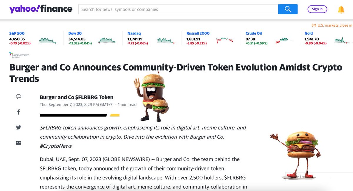 FLRBRGtoken's tweet photo. 🔥#Yahoo! Finance Spotlights $FLRBRG's Stellar Ascent in the Cryptoverse! 🌍🎉

👍We're absolutely elated! It's not every day that you get recognized by a media titan like Yahoo! Finance, a cornerstone in global financial journalism and a true vanguard in the finance world. They've beautifully chronicled our community-driven token evolution, shining a spotlight on our journey in the crypto arena.

🔗 Dive into this exhilarating piece right here:
https://t.co/VdiTjMdGlf

🎯The joy and astonishment are real, #FLRBRGArmy! To be heralded by such a prominent voice in the finance sphere is beyond words. Let's bask in this moment, embrace the momentum, and push boundaries even further!

🚀Eyes on the stars, feet on the ground, and burgers in our hands! 🚀🍔 #FLRBRG