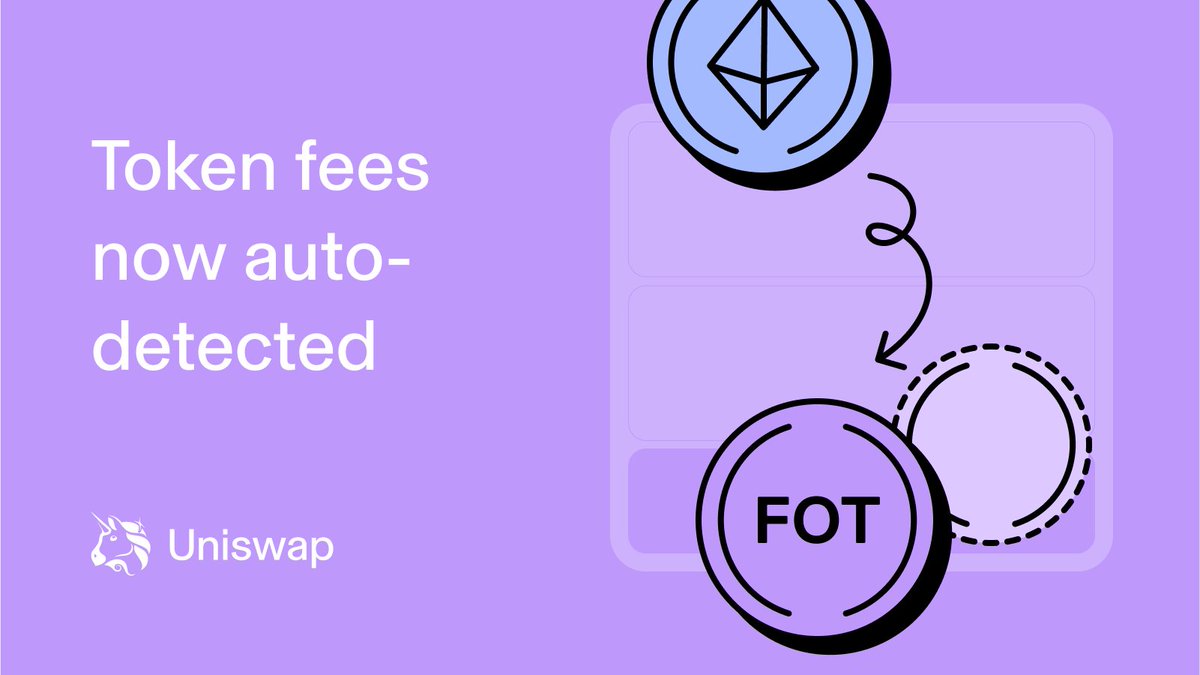 Uniswap's tweet photo. Wondering if the token you’re interested in has a buy/sell tax? 🤔

🚨Uniswap is the first major DEX to make it easy for you to see exactly what it is 🚨

We automatically adjust your swap to account for it too! Swap Fee-On-Transfer tokens with auto fee detection in the web app. https://t.co/dChSe8OjtY