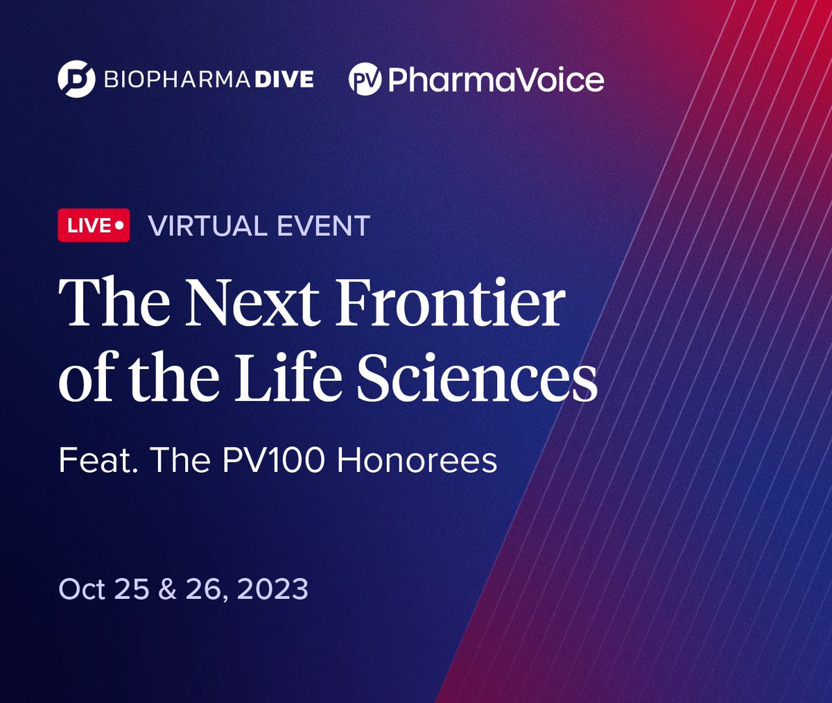 PharmaVoice and @BioPharmaDive are partnering to host a two-day live event — The Next Frontier of the Life Sciences — that will examine the top trends shaping the drug industry. Check out the multi-session agenda and register here: resources.industrydive.com/The-Next-Front…