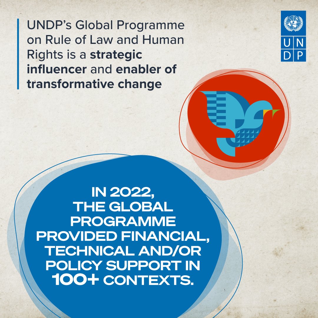 UNDP's tweet photo. Our 🆕 #RuleOfLaw &amp; #HumanRights report shows how a people-centred approach, partnerships &amp; integrated solutions to justice &amp; security challenges can prevent instability, build resilience &amp; improve the lives of people in complex settings.

 📖: https://t.co/LFREMMnFz4

#ROL4Peace https://t.co/5tFLRNDVMi
