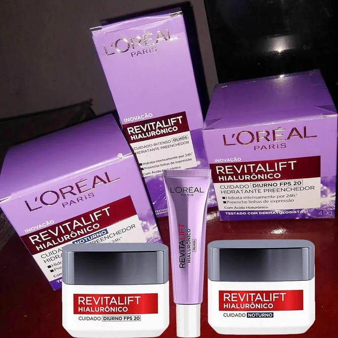 Kit Tratamento Facial L’Oréal Paris Revitalift Hialurônico: Creme Dia + Noite + Olhos, Transparente