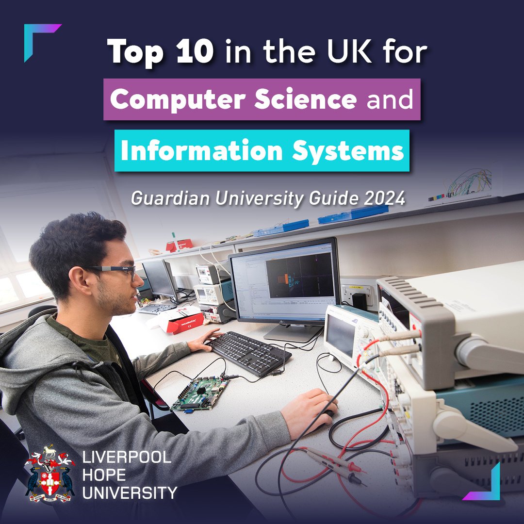 LiverpoolHopeUK's tweet photo. The @Guardian University Guide 2024 rankings are in... 🎉 

🖥️ Top 10 in the UK for Computer Science and Information Systems
✏️ 1st in the North West for Education
📜  Top 20 in the UK for History