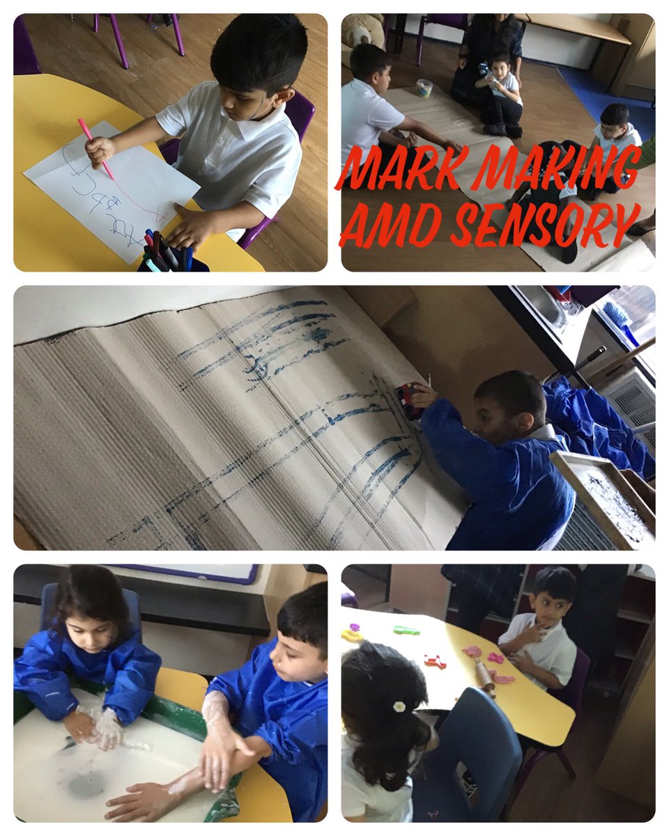 alstonprimaryb9's tweet photo. The Hub have enjoyed the first Monday back exploring sensory and mark making with cornflour, paint, felt tips, chalks and play dough #Sensory #markmaking #prewritingskills #sen #inclusion https://t.co/9L93D4EmPy