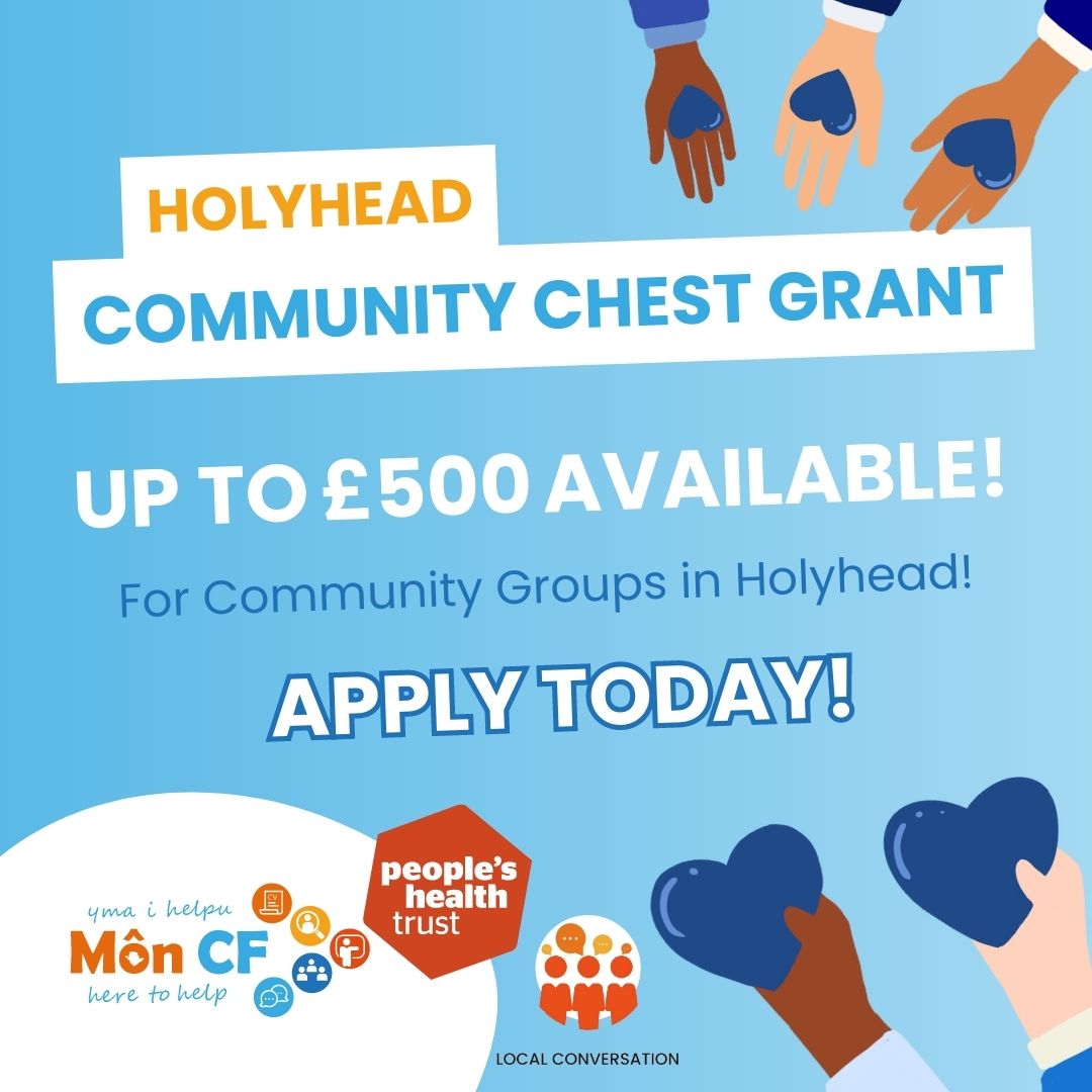 Grants for Community and Voluntary groups based in #Holyhead - 

Applications available on our website at moncf.co.uk/community 

<a href="/2ndHolyhead/">2nd Holyhead Guides</a> <a href="/CanUcheldreCtr/">Ucheldre Holyhead</a> <a href="/HolyheadRegen/">HolyheadRegen</a> <a href="/HolyheadTown/">Holyhead Town</a> <a href="/RhunapIorwerth/">Rhun ap Iorwerth</a>