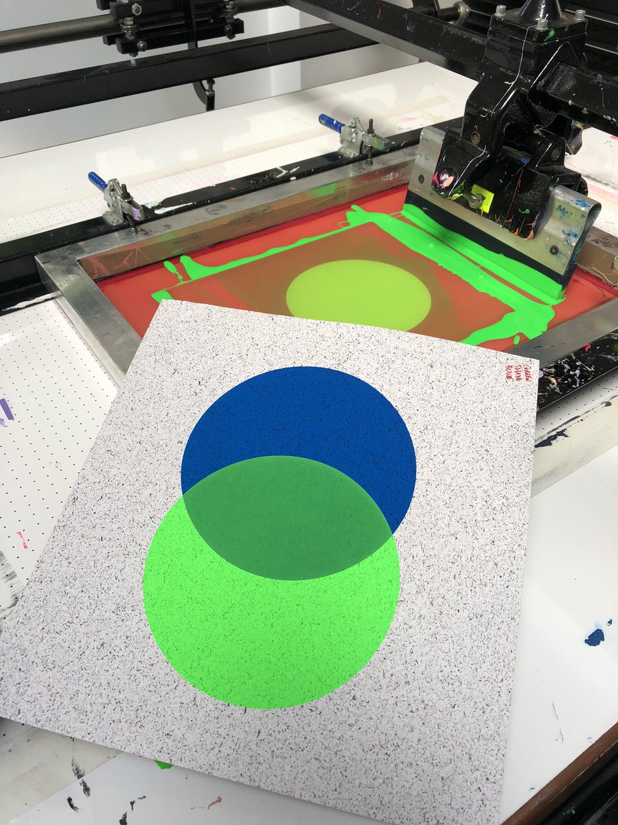 NOTPLA colour tests this morning. Lovely sheet made from seaweed @GFSmithpapers 💙💚