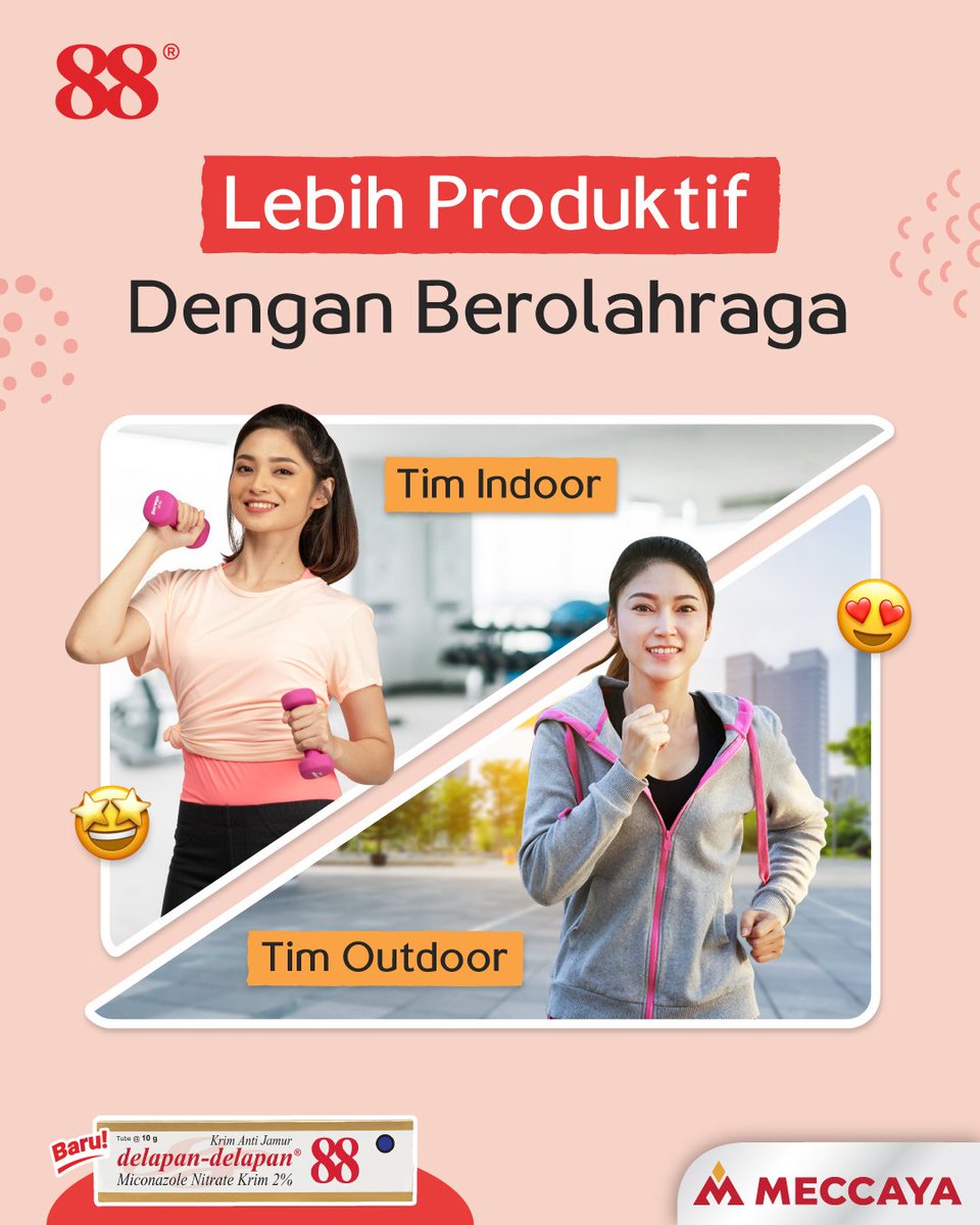 88dermatology's tweet photo. Bestie, kamu tim #Olahraga di indoor atau outdoor nih? 😆
Kalau mimin sih tergantung #Mood, yang penting olahraga deh 😝
Karena olahraga dapat meningkatkan fleksibilitas pada tubuh kita sehingga menjadi lebih #Sehat dan #Bugar https://t.co/8RVWoFEqD1