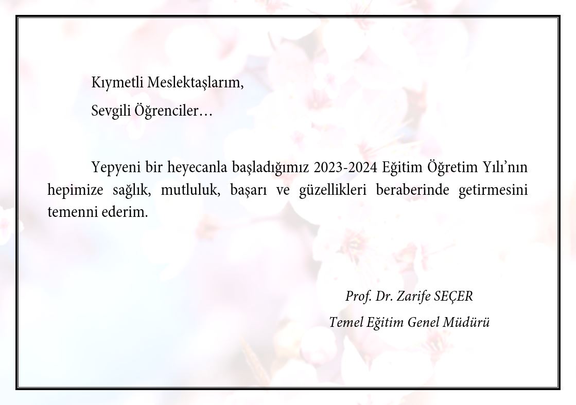 Genel Müdürümüz Prof. Dr. Zarife Seçer'in yeni eğitim-öğretim dönemi tebrik mesajı... @Yusuf__Tekin @farukyelkenci