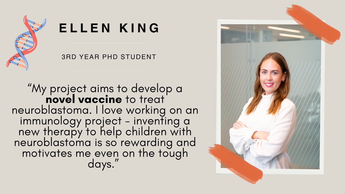 On today’s #MeetOurTeam we have @RCSI_Irl funded 3rd Year PhD student @Ellen_King who is developing a vaccine to treat high-risk #neuroblastoma 🧬 Better therapies are badly needed to #makemoresurvivors 💛@TissueEngDublin @RCSIPharmBioMol @RCSI_postgrad