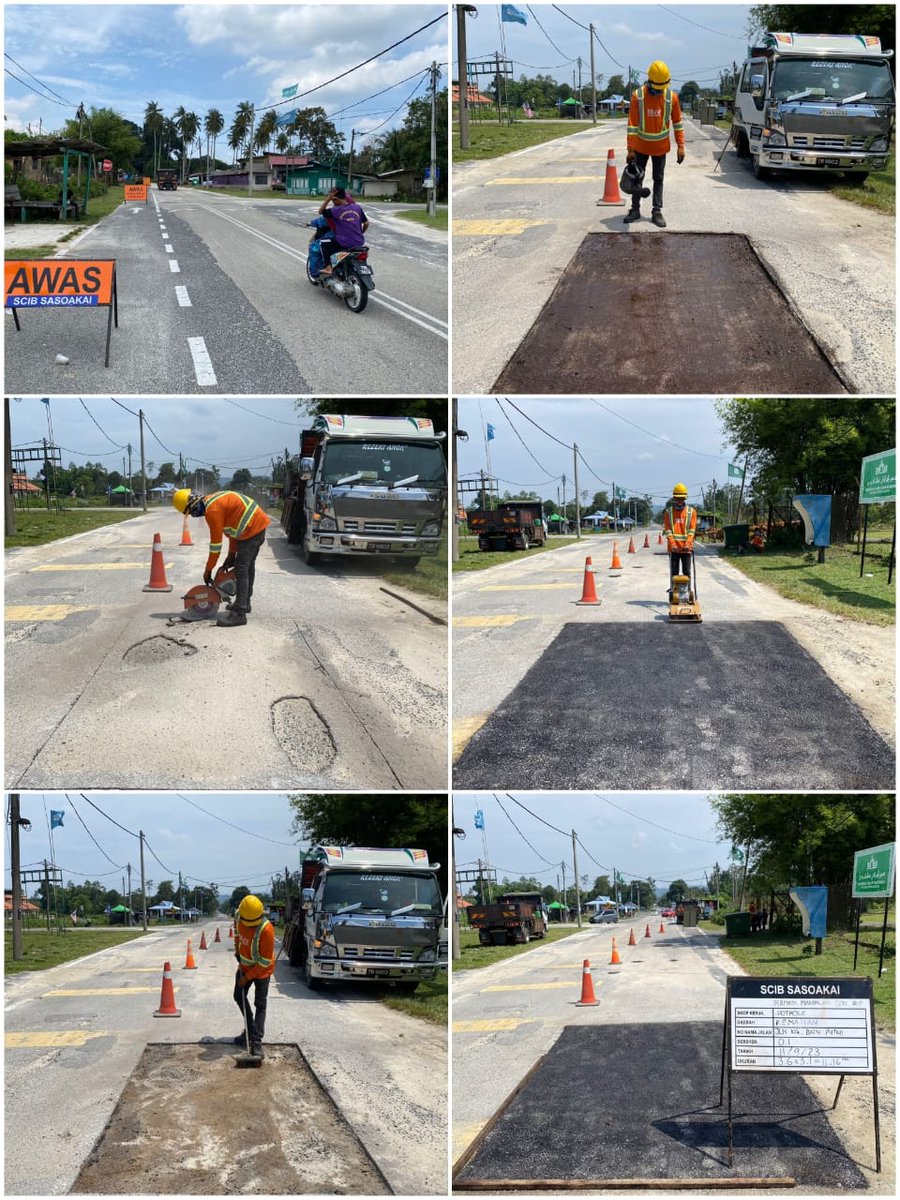 ssjv_kemaman's tweet photo. Update : 11/09/2023 (ISNIN)

Team R01 , Kerja-Kerja menampal lubang di jln kg batu putih , daerah Kemaman, Terengganu.

@jkrkemaman
@JKRTerengganu
@sasoakai

#SSJV
#SasoakaiResources
#YOURSAFETYISOURTOPPRIORITY https://t.co/caPPjGtaW6