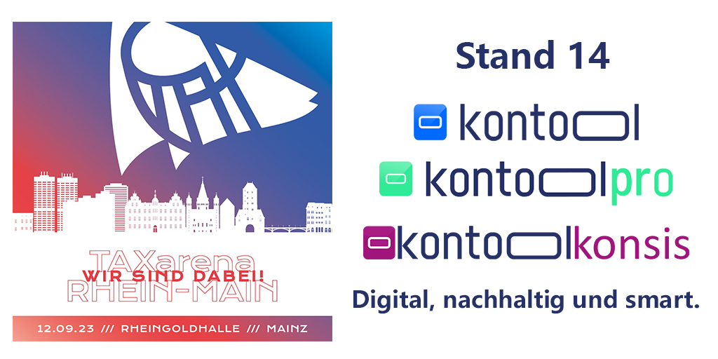 kontool auf der TAXarena in Mainz -
Digital, nachhaltig, smart!
Wir freuen uns, Sie morgen persönlich zu begrüßen.
taxarena.de/rhein-main/

kontool
Guido.Heinz
Steuerberaterverband Hessen 
#kontool #TAXarena
#Steuerberater #Steuerberaterin
#Digitalisierung #Mainz #Messe