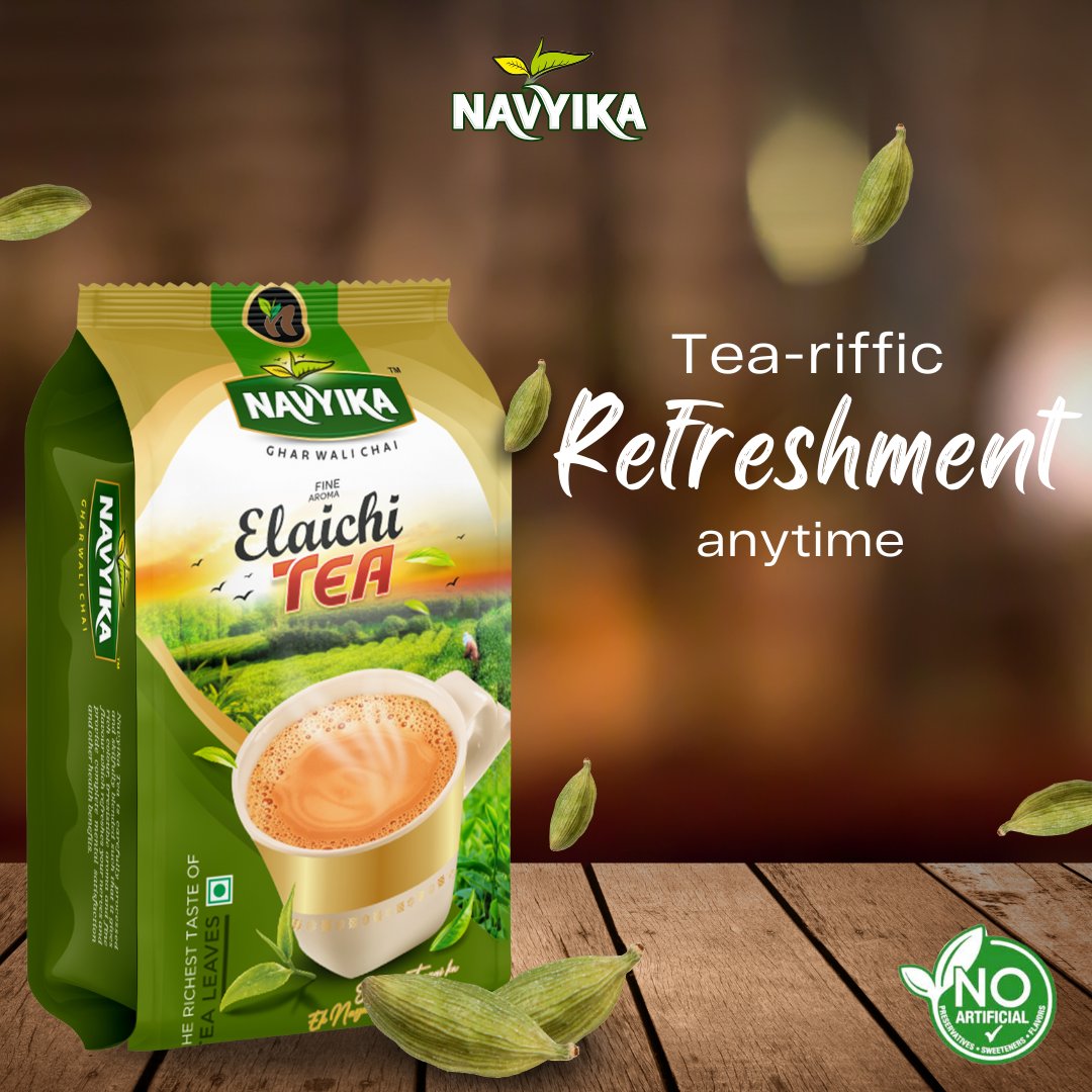 Tea-riffic refreshment awaits you anytime with the delightful flavor of elaichi, exclusively from Navyika Tea. 🍵

Open your tea experience and savor the goodness in every sip. 🌱😋

#elaichitea #freshvibes #goodtimes #teatime #chaitime #teabreak #elaichiflavour #flavouredtea