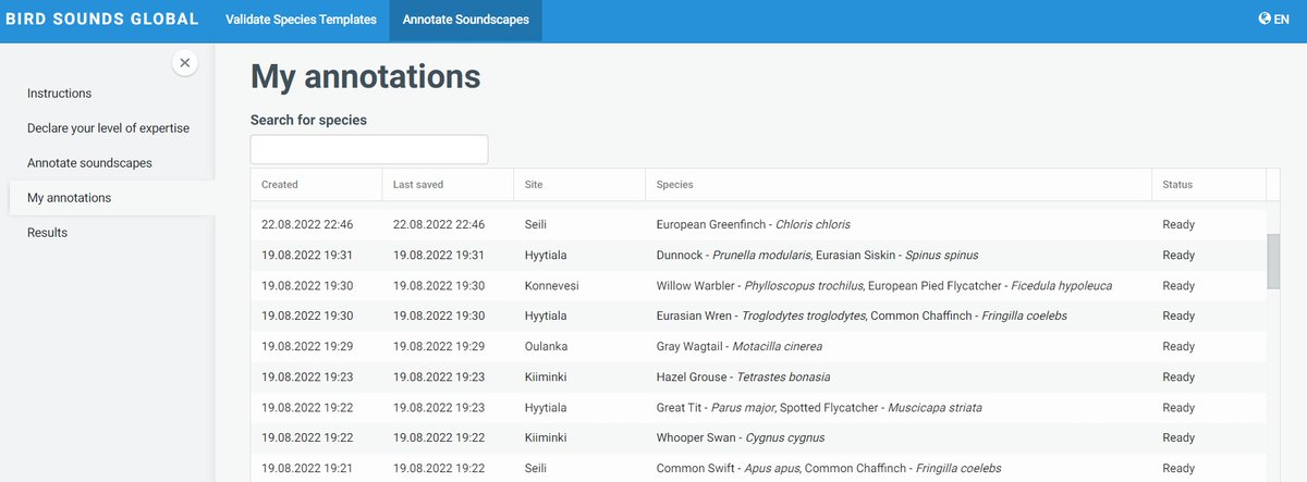 Bird Sounds Global (@birdsoundglobal) on Twitter photo A much wanted update has been released in Annotate Soundscapes. Users can now browse through all of the annotations and make corrections.
BSG produces training material for automated bird sound identification with #citizenscience
<a href="/LifeplanProject/">Lifeplan</a> 
#ecoacoustics
#bioacoustics A much wanted update has been released in Annotate Soundscapes. Users can now browse through all of the annotations and make corrections.
BSG produces training material for automated bird sound identification with #citizenscience
<a href="/LifeplanProject/">Lifeplan</a> 
#ecoacoustics
#bioacoustics