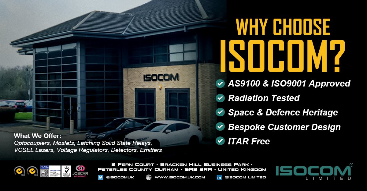 At Isocom, we don't follow; we lead! Here's why we're ahead of the competition:

✅ AS9100 &amp; ISO9001 Approved
💪 Radiation Tested For Harsh Environments
🛰️ Space &amp; Defense Heritage
🔧 Tailor Made Solutions
🌍 ITAR Free

#SpaceTech #DefenseTech #RadiationTesting