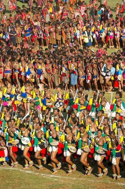 umhlangaswz's tweet photo. @sgalambaM @Eswatinipolice That is just not true: I will refer you to one of my favourite photos, attached: see the different groups? They are called "ticheme", the maidens assemble in the groups and EVERY SINGLE ONE dances across the arena, passing in front of HMK and the Queen Mother, not spectators https://t.co/xKgJSTqs2N