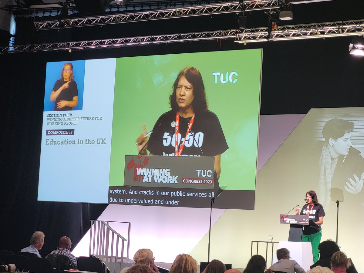 "We have cracks in our school ceilings, cracks in our education system...we must move forward not by asking,  but by action."

<a href="/rashidadin/">NASUWT President</a> calls for a contractual limit on teachers' working hours at #TUC23