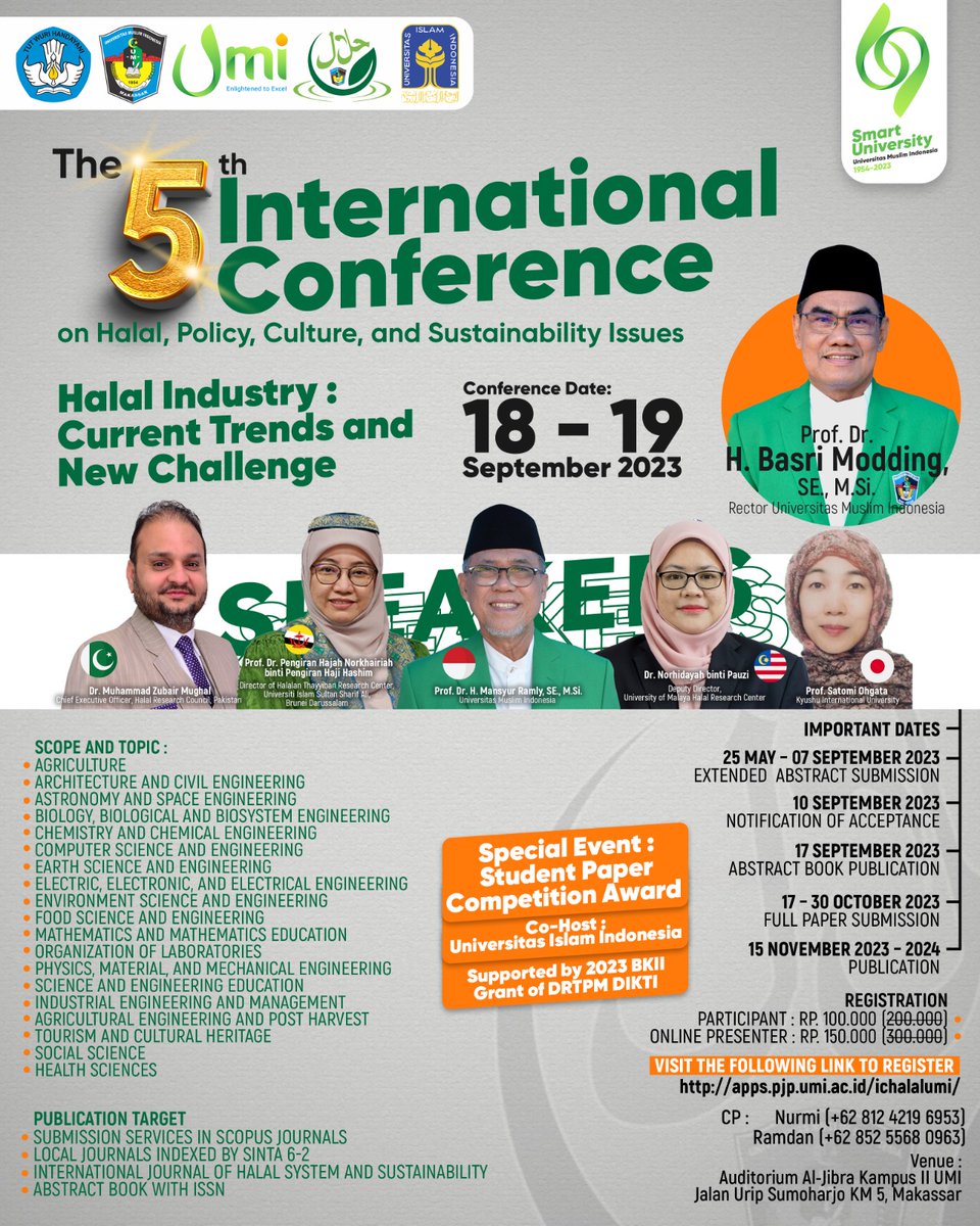 umiacid's tweet photo. UMI Represents the 5th IC on Halal, Policy, Culture, and Sustainability Issues. This will be held on 18-19 September 2023.

DONT MISS IT!! 

#UMI #Umimakassar #ICHalalUMI #InternationalConference https://t.co/Ebi9qUpn11