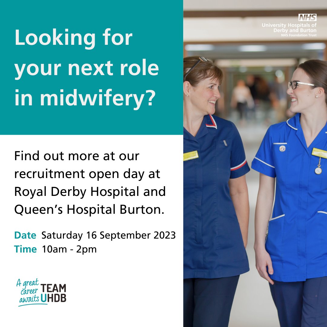 We're looking for #midwives to join us for a rewarding career at #TeamUHDB. Attend our open day on 16 September, 10am - 2pm to enquire and interview for vacancies: bit.ly/UHDBmaternity