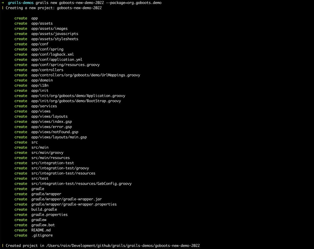 rainboyan's tweet photo. 🔥Creating a new project is the first step to bringing any idea to life, using scaffolding and templates is often the best way to get there quickly. 🚀
Below, I will introduce the `new` command,👇
$ grails new my-next-new-project
#GoBoots #groovylang #grailsfw #SpringBoot #CLI https://t.co/6OuO3TvKtE
