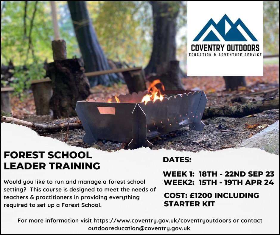 We have an upcoming forest school leaders course starting on Monday 18th September 2023, with spaces available! To book on to this course please e-mail outdooreducation@coventry.gov.uk Fore more information visit coventry.gov.uk/coventryoutdoo…