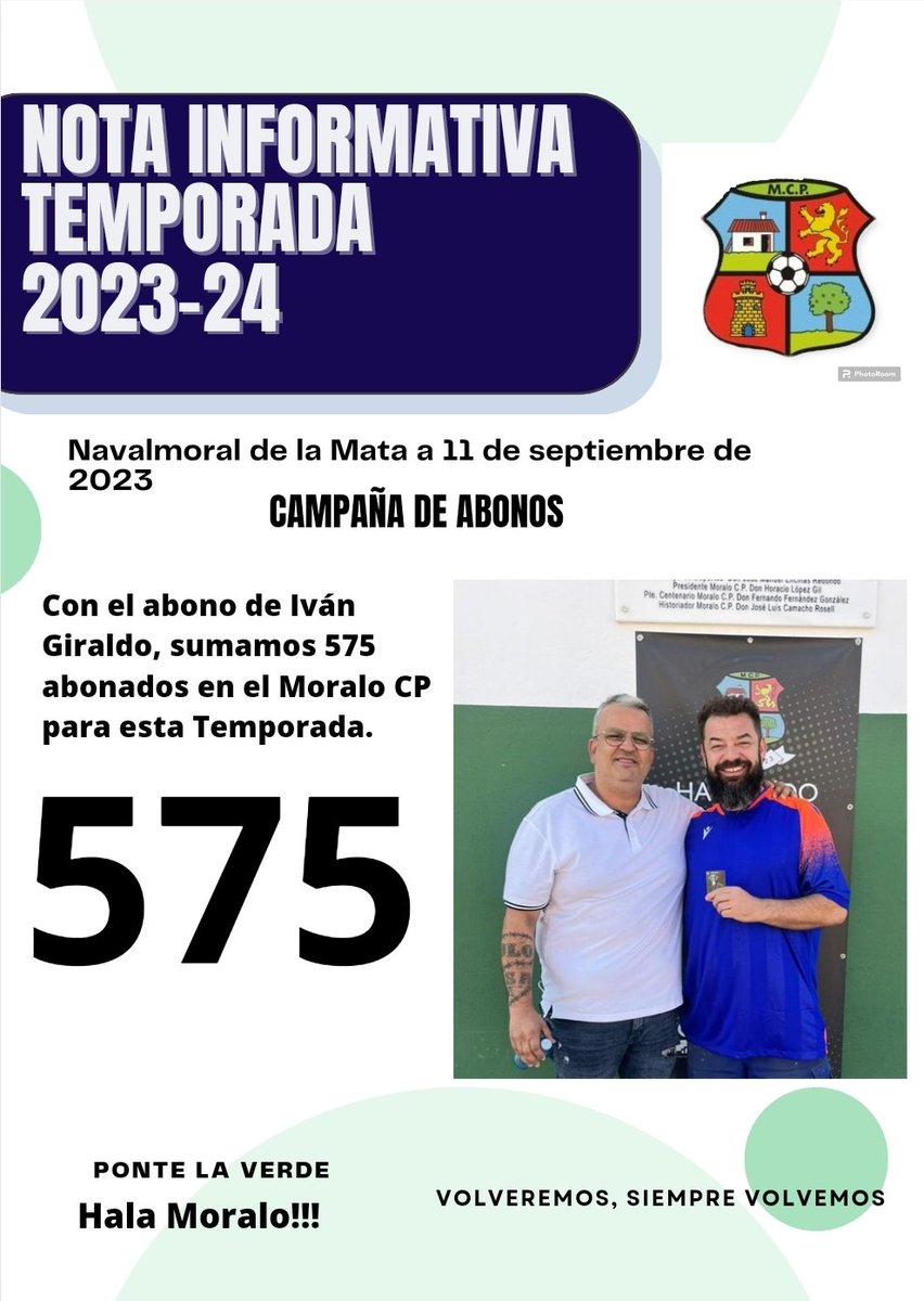 CAMPAÑA DE ABONADOS
Después de realizar el último abono para esta Temporada sumamos 575 Abonados.
#UnMoraloNuncaSeRinde 
#VolveremosSiempreVolvemos