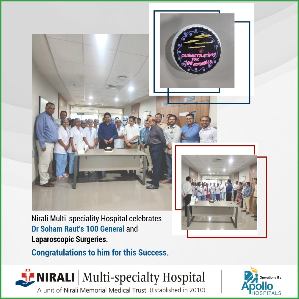We are proud to announce that Dr Soham Raut at Nirali Multi-speciality Hospital completed 100 General and Laparoscopic Surgeries successfully.
.
.
.
 #multispecialityhospital #LaparoscopicSurgeon #SurgerySuccess #greatachievement #generalsurgery #laparoscopicsurgery #surgery