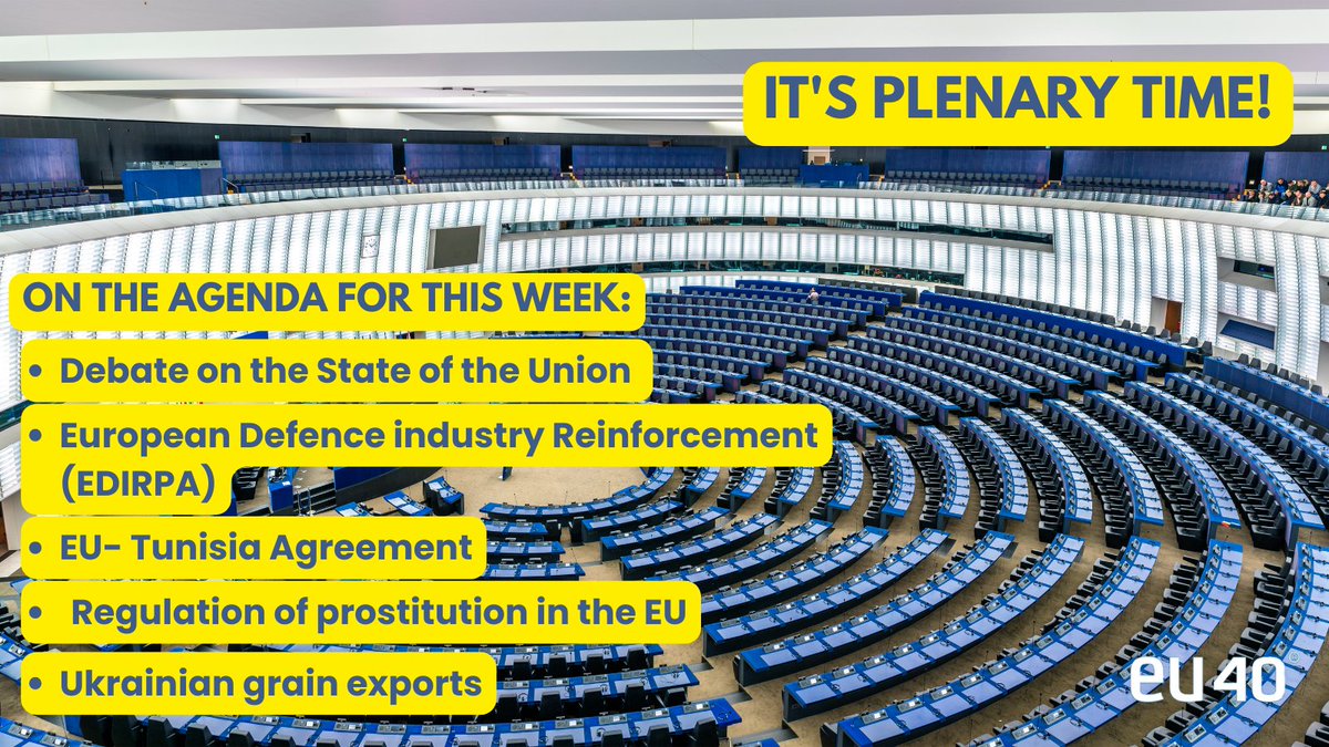 🚄 Our #EU40 MEPs are on their way to #Strasbourg for the first EP plenary after the rentrée.

 🔹Find below some of the key issues happening soon!

  📷#democracy #Parliament #EP #SOTEU #Tunisia #trade #prostitution #EU40