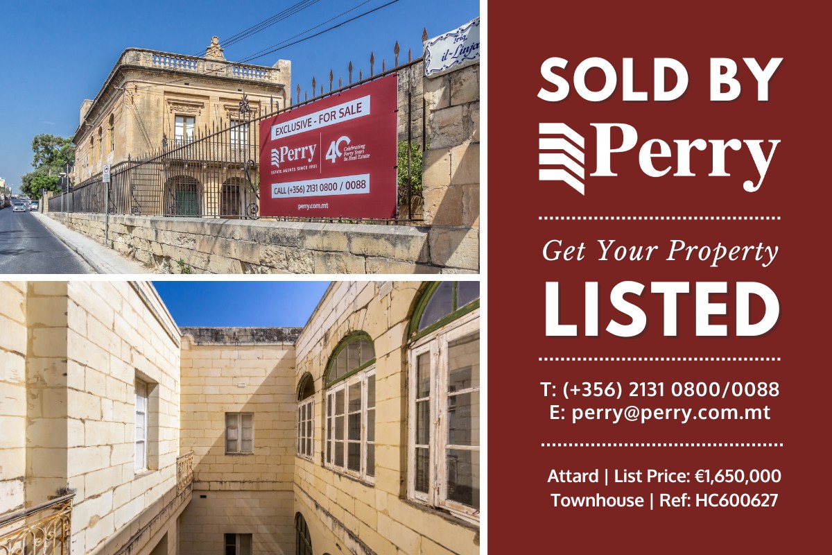★ SOLD BY PERRY ★

Congratulations to our team who recently sold this iconic Period Townhouse in Attard! Do you have a quality property in Malta to SELL OR RENT? Contact us today to get your property listed > perry.com.mt/contact/

#Malta #Valletta #Sliema