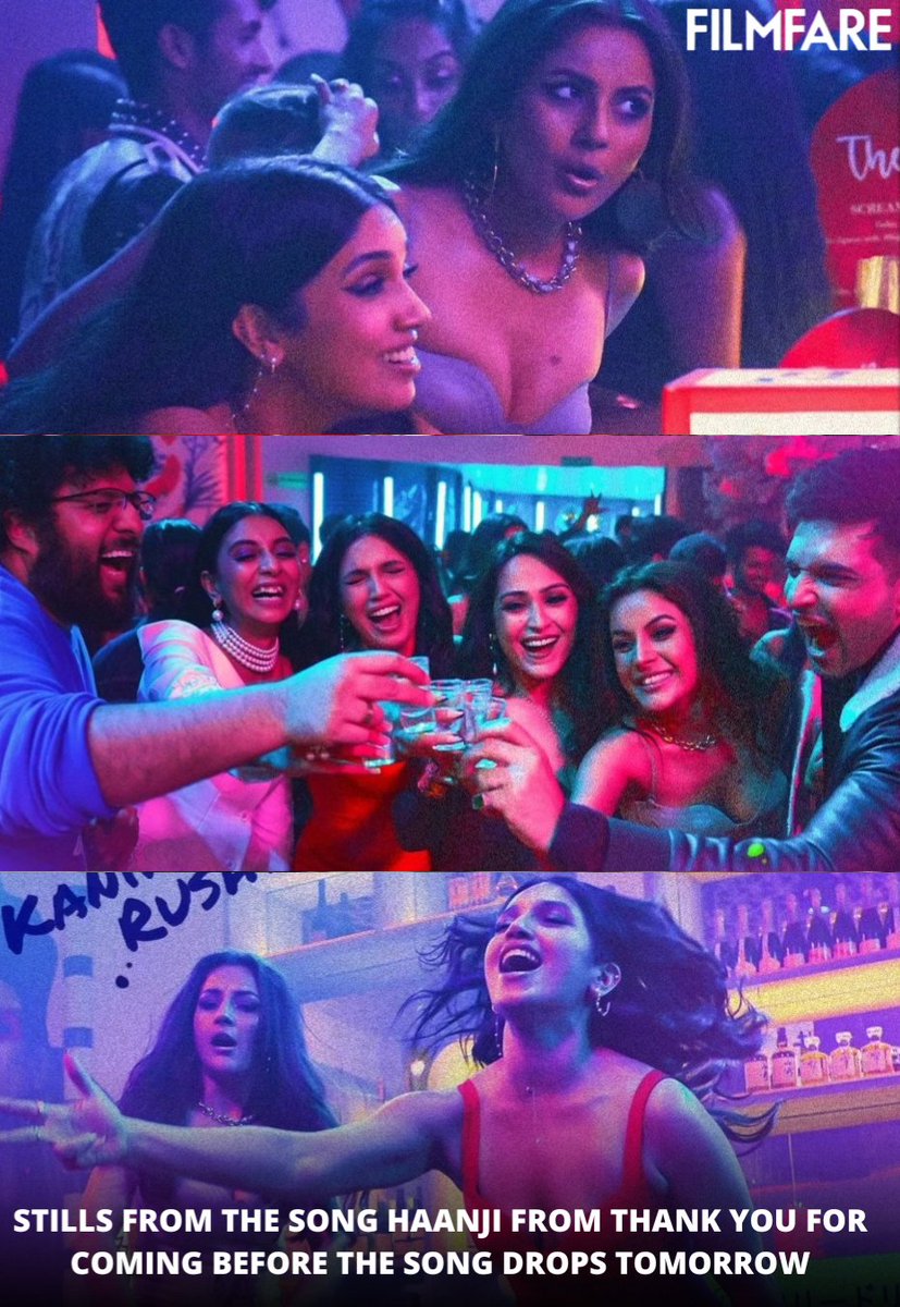 What a fun gang! 💜 Stills from the song #Haanji from #ThankYouForComing surfaces online before the song drops tomorrow.