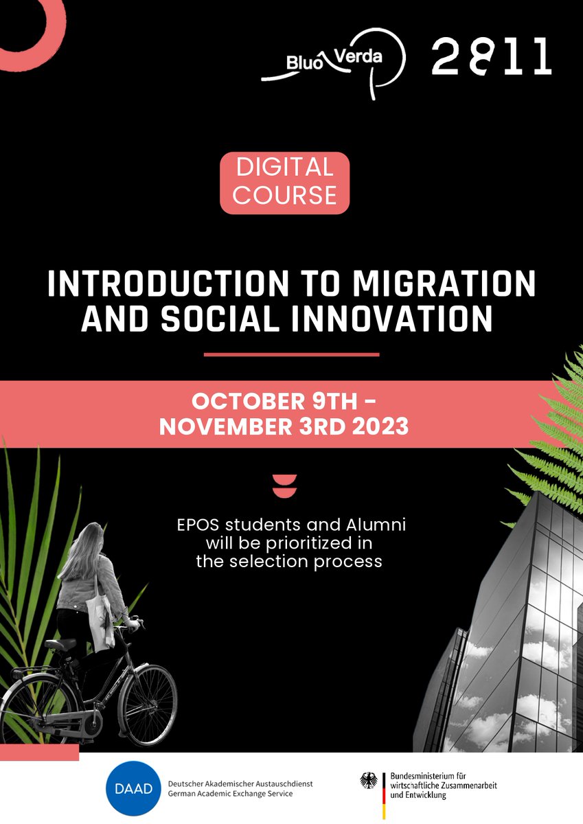 📢We are pleased to announce the call for applications for the online #course “​​​​Introduction to migration and social innovation” More information and application: forms.gle/ZyZ8kf7BBauZxJ…
#BlueAndGreen #daad #Migration
